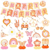 19 Pcs Groovy Party Decorations Include Boho Happy Birthday Banner Hippie Hanging Swirls Retro Boho Honeycomb Centerpieces For Two Groovy Birthday Party Supplies