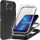 For Iphone 13 Pro Max Case With 2Pcs Tempered Glass Screen Protector And 1Pcs Camera Lens Protector, Military Grade 3 In 1 Heavy Duty Shockproof/Drop Proof/Dust Proof Case (Black/Grey)