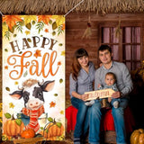 Happy Fall Door Cover Fall Party Decorations Baby Cow With Scarf Fall Festival Decorations Pumpkin Door Banner For Autumn Harvest Thanksgiving Party Supplies
