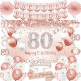 80Th Birthday Decorations For Women, 30Pcs Rose Gold Happy Birthday Party Supplies, 80Th Crown And Sash, Banner, Hanging Swirl Flag, Balloons, 80 Year Old Party Decoration Set
