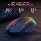 Redragon M810 MAX 3-Mode Wireless Gaming Mouse, 12000 DPI Wired/Wireless RGB Mouse w/Rapid Fire Key, 8 Macro Buttons, 188-Hour Reliable Power Capacity for PC/Mac/Laptop