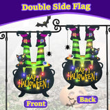 Halloween Lighted Garden Flag, Witch Feet Yard Decor, 12x18 In