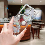 For Samsung Galaxy S23 Ultra Clear Glitter Case,Cute 3D Butterfly Floral Pearl Bling Sparkle Shiny With Wrist Strap Soft Tpu Aesthetic Women Girls Phone Case For Galaxy S23 Ultra 6.8" (Clear)