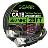 GearIT Cat6 Outdoor Ethernet Cable (25ft) 23AWG Pure Copper, FTP, LLDPE, Water