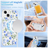 Magnetic Clear Case for iPhone 15, Pretty Blue Flower Design