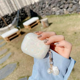 Cute Airpods 4 Gen Case for Women with Pearl Keychain and Cleaner Pen, Shell Pattern Protective Skin for Apple Airpods 4 Generation, Colorful Design