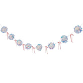 Iridescent Christmas Decorations, Xmas Banner 1 Piece, Iridescent Pompom Garland With Pink Bows, Shimmering Mantel Garland For Christmas Tree, Fireplace, Holiday Party Decorations