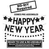 Glitter Happy New Year Banner 10ft Black 2 Strings Party Decor 2026