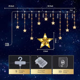 Star Christmas Window Lights, 76 Leds 9 Stars Curtain Lights Battery Operated With Timer, 8 Mode Xmas Hanging Window Dec