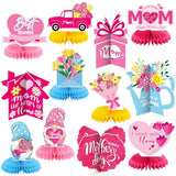 12 Pcs Mother's Day Decorations Honeycomb Centerpieces 3D Mothers Day Table Centerpiece Flower Heart Honeycomb Table Decorations for Mom Home Office Birthday Supplies Decor