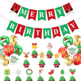 Merry Christmas Themed December Xmas Party Supplies - Happy Birthday Banner, Red And Green Glittery