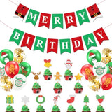 Merry Christmas Themed December Xmas Party Supplies - Happy Birthday Banner, Red And Green Glittery