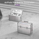AirPods Pro 2 Case Cover, Cute Suitcase Design Hard Case for AirPods Pro 2nd Gen/1st Gen (2023/2022/2019) with Cleaner Kit, Silver