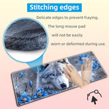 Large Gaming Mouse Pad With Cup Coaster Set, Xl Mousepad Large Desk Pad With Non-Slip Base, Extended Mousemat With Stitched Edges, 31.5 X 11.8 In, White Wolf