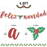 Red Glitter Feliz Navidad Banner - Spanish Christmas Holiday Bunting Garlands- Festive Party Decor/Winter Mantle Home Decor/Xmas Party Decoration Supplies