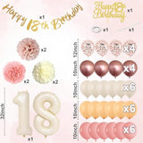 18Th Birthday Decorations For Girl Retro Blush Pink Birthday Balloons Happy 18Th Banner Cake Topper Pom Poms Dusty Rose Gold Number 18 Balloon For Her 18 Year Old Bday Party Decoration Supplies