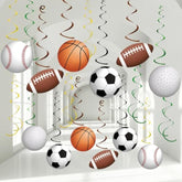 54 Pieces Sports Balls Swirls Decorations Colorful Basketball Baseball Golf Soccer Football Garland Foil Ceiling Wall Hanging Cutouts For Sport Party Baby Shower Birthday Party Decoration Supplies