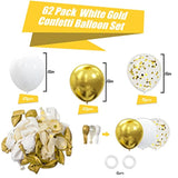 62Pcs Gold White Balloons Kit - 12 Inches Gold White Confetti Party Decoration Balloons For Graduation Baby Shower Birthday Wedding Party Decorations Supplies