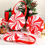 12 Pcs Christmas Gifts Bag Christmas Candy Shaped Bags Reusable Non-Woven Fabric Christmas Tote Bags White Red Gifts Bags With Handle Christmas Candy Treats Cookie Gift Bag For Christmas Party