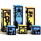 6Pcs Nativity Christmas Luminary Boxes With 6 Lameless Led Candles, Jesus Christmas Luminary Candle Boxes For Religious Christmas Jesus Birthday Xmas Party Decor Paper Lanterns Boxes With Lights