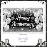 Black Silver Happy Wedding Anniversary Banner For 5 10 15 20 25 30 40 50 For Couple, Happy Anniversary Decorations, Surprise For Parents Cheers To Wedding Supplies 71X43In
