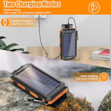 Solar Charger Power Bank, 20000Mah Portable Outdoor Waterproof Solar Battery Charger, Camping External Backup Battery Pack Usb C Ports Input/Output, 2 Led Light Flashlight With Compass (Orange)