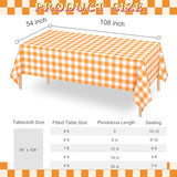 4 Pack Orange Gingham Tablecloths, 54 x 108 Inch Orange and White Checkered Plastic Table Covers, Disposable Rectangular Plaid Tablecloths for Picnic, Birthday, Camping, Wedding, Party Decor