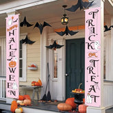 Pink Happy Halloween Outdoor Banner Hanging Sign for Front Door Porch Yard Party Decor