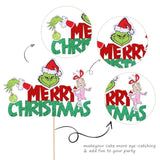 Glitter Green Merry Christmas Cake Topper Hand Pick Party Decor