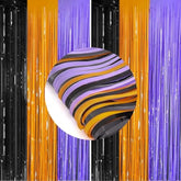 2 Pack Orange Purple Black Foil Fringe Curtains 3.3x6.6ft Backdrop Party Decor