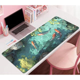 Japanese Koi Carp Fish Desk Pad Mouse Pad,Large Gaming Mouse Mat With Stitched Edges,Non-Slip Rubber Base Mouse Mat For Office,Computer,Keyboard,Laptop And Home Desk Mat(31.5X11.8 In)
