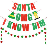 Omg Santa I Know Him Banner Red Green Buddy The Elf Christmas Decorations Buddy The Elf Banner For Buddy The Elf Movie Decorations, Grinchmas Christmas Party Decorations
