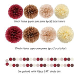Brown Burgundy Gold Party Decorations 30PCS Rustic Boho Tissue Pom-Poms Tassel Garland Banner