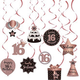 Happy 16Th Birthday Hanging Swirls Streams Ceiling Decorations, Celebration 16 Foil Hanging Swirls With Cutouts For 16 Years Old Rose Gold Birthday Party Decorations Supplies