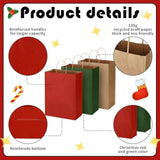 120 Pcs Brown Red And Green Christmas Gift Bags Holiday Gift Kraft Paper Bags With Handles For Wedding Baby Shower Bridal Shower Shopping Party Favor Business, 8.26 X 6.3 X 3.15 Inches