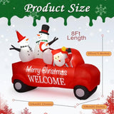 Outdoor Christmas Decoration, 8Ft Inflatable Christmas Santa Driving With Three Snowmen Decorations,Outdoor Christmas Bl