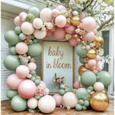 Dusty Green Pink Balloon Arch Double Stuffed Pastel Baby Pink Light Green White Cream Balloon Metallic Gold Latex Balloons For Baby In Bloom Bridal Shower Birthday Wedding Easter Party Decorations