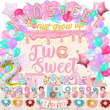 Two Sweet Birthday Party Supplies For 2 Year Old Girl, 150 Pcs Donut Party Decorations For Girls Baby - Backdrop, Cake, Cupcake Toppers, Tablecloth, Highchair Nanner, Crown And Poster