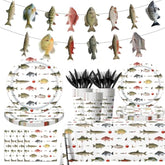 Gone Fishing Party Decoration,142 Pcs Fishing Themed Tableware Set Tablecloth,Plates,Napkins For Little Fisherman Decorations,Ofishally One Birthday Decorations