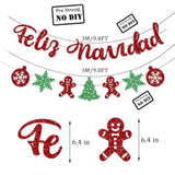 Pre-Strung Feliz Navidad Banner Red Green Glitter Christmas Party Decor