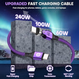 Usb C To C Charge Cable Pd 240W (2 Pack 10Ft) Usb2.0 480Mbps & Data Transfer Cable 180° & 360° Rotation Charge Cables Phone Charge Cord For Type C Devices (Purple)