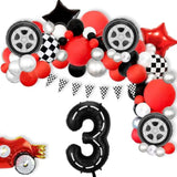 Race Car Birthday Balloons Decorations, 40 Inch Racetrack Black Number 3 Balloon, Large Mylar Black 3 Balloon For 3St Birthday Race Car Theme Party Decor Supplies 7 Pcs