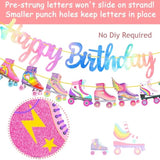 Roller Skating Birthday Party Banner Roller Skating Party Decorations Neon Rainbow Glitter Skate Happy Birthday Banner For Roller Skater Themed Party Baby Shower Supplies