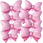 , Giant Pink Bow Balloons - 35 Inch, Pack Of 8 | Baby Shower Decorations For Girl | Bow Foil Balloons, Girls Gender Reveal Decorations | Pink Bow Birthday Decoration | Bridal Shower Decoration
