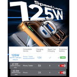 125W USB-C Car Charger, PD65W & QC60W, Dual Port Fast Charging for iPhone/Samsung