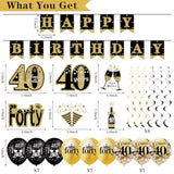 40Th Birthday Decorations For Women, 33Pcs 40Th Crown And Sash, Black Gold Happy 40Th Birthday Banner Balloons Backdrop Hanging Swirls Paper Fans, 40 Years Old Bady Decorations Kit