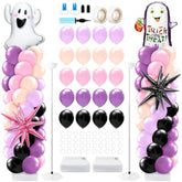 2 Sets Pink Purple Halloween Balloon Column Kit with Ghost Star Foil Balloons Decor