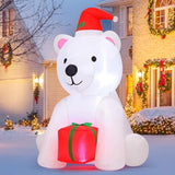 5 Ft Christmas Inflatable Bear Outdoor Decorations Blow Up Yard A White Bear Holding A Present With Built-In Leds For In