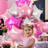 10-Pack Pink and Silver Star Foil Balloons 18-Inch for Parties