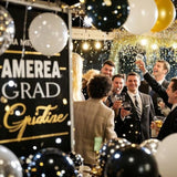 100Pc 12" Black, Metallic Silver, & Glitter Confetti Balloons Set Party Decor